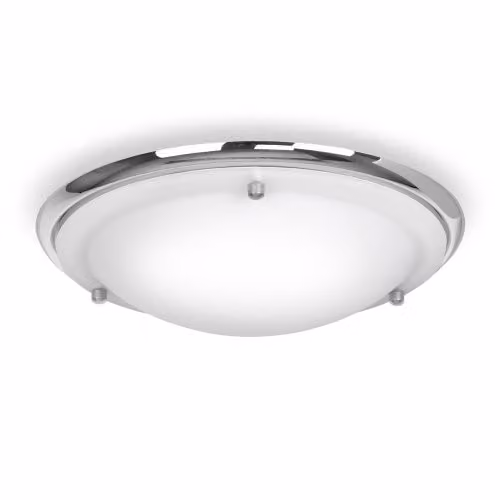 ValueLights Modern Chrome and Glass Round Flush Ceiling Light with Cool White LED Bulb, IP44 Rated for Bathroom and Kitchen Use
