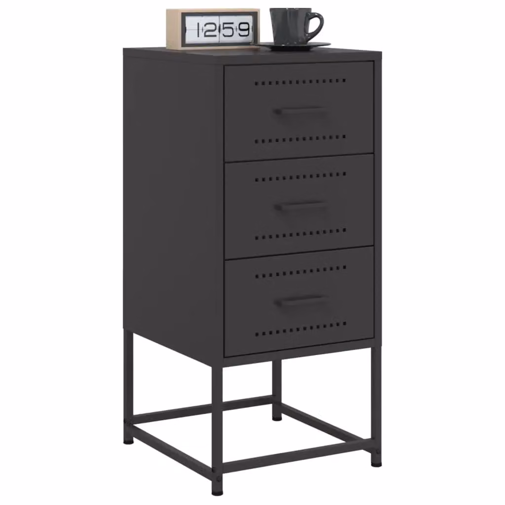 Berkfield Home Set of 2 Black Metal Bedside Cabinets, W/D/H: 36 x 39 x 78 cm – 3
