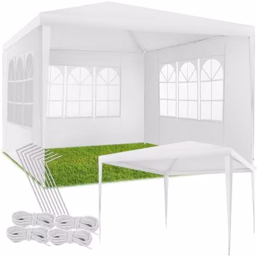 tectake Gazebo Barinas Garden Tent in White, W/D/H: 300 x 300 x 250 cm – 1