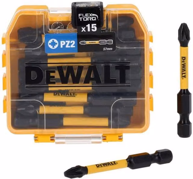 DeWalt FlexTORQ PZ2 Steel Screwdriver Bits, 15 Pack, Yellow