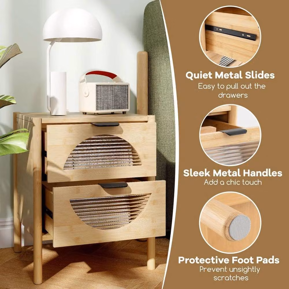KORVIXA Modern Bamboo Nightstand and End Table in Natural Brown – 5