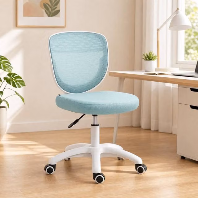 STILVORA Blue Fabric Armless Mesh Task Chair with 360 Degree Swivel and Castors, W/D/H: 44 x 43 x 120 cm – 1