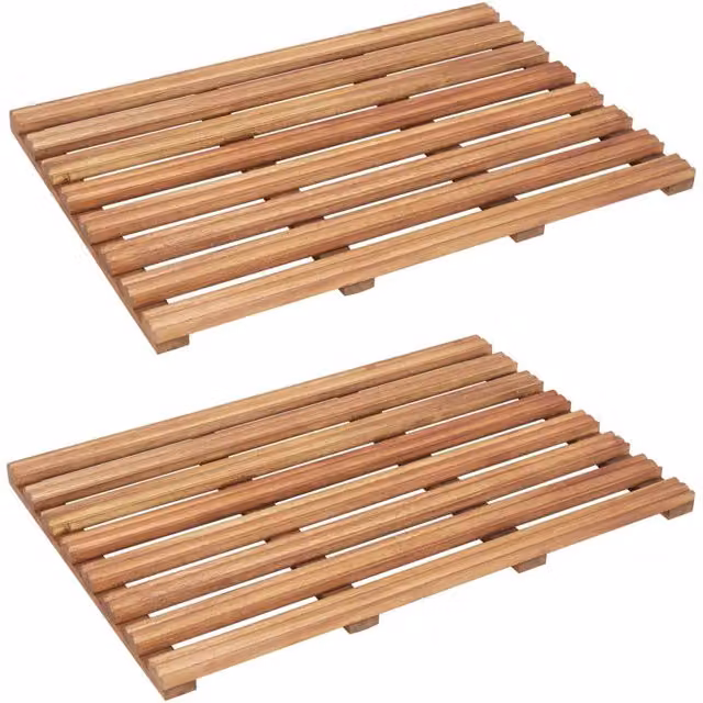 Berkfield Home Solid Acacia Wood Bath Mats, 2 Pack, Beige, W: 56 cm, D: 37 cm