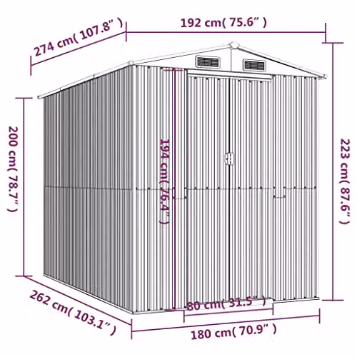 vidaXL Garden Shed in Dark Brown, Galvanised Steel, W: 192 cm, D: 274 cm, H: 223 cm – 3
