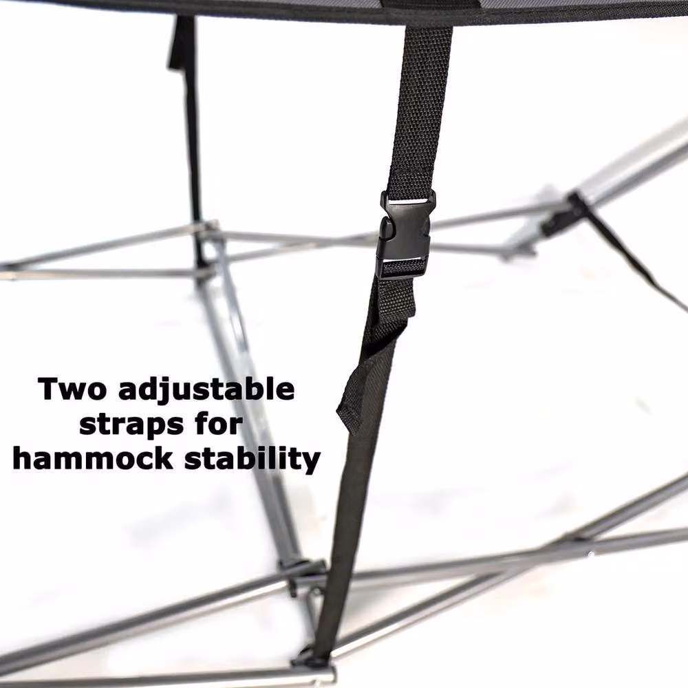 NESTLUNE Grey Fabric Hammock with Metal Stand and Sun Canopy for Garden and Terrace – 3