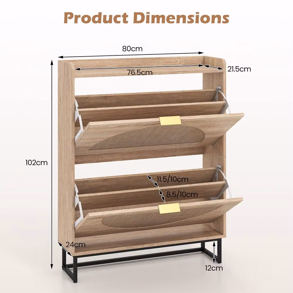 Gymax Modern Rattan Shoe Storage Cabinet in Beige and Brown with Tilting Compartments and Internal Shelves – 2