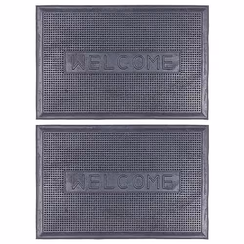 Nicola Spring Heavy Duty Rubber Door Mats, Pack of 2, Black, W: 60 cm, D: 40 cm, H: 1 cm – 1