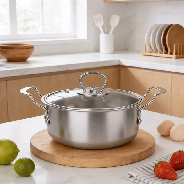 FORGEVIO Stainless Steel Uncoated Cooking Pot with Lid, Silver – 1