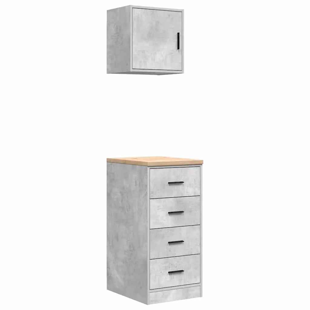 Berkfield Home Wall Mounted Garage Cabinets in Concrete Grey, 2 Piece Set of Engineered Wood Units with Hinged Doors – 1