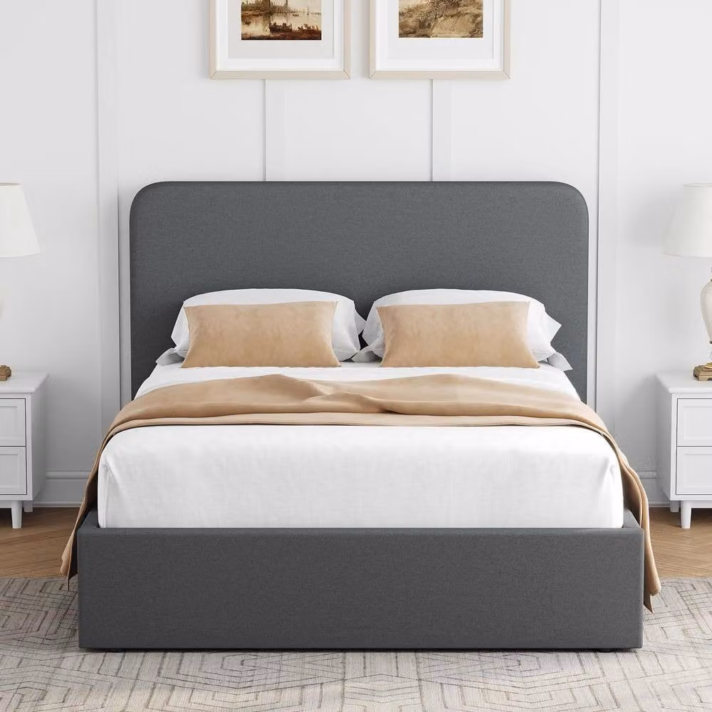 FWStyle Grey Upholstered Small Double Ottoman Lift Up Storage Bedframe W/D/H: 120 x 200 cm – 2
