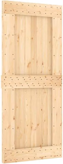 Berkfield Home Sliding Door with Hardware Set in Light Tan Solid Wood and Steel, W: 90 cm, H: 210 cm