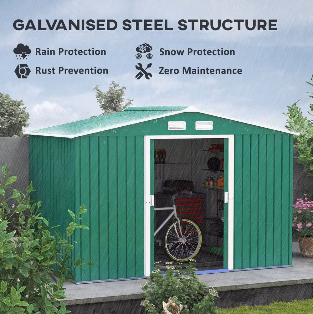 STILVORA Green Steel Pent Garden Shed with Lockable Double Doors, W/D/H: 274.32 x 192.0 x 228.6 cm – 5