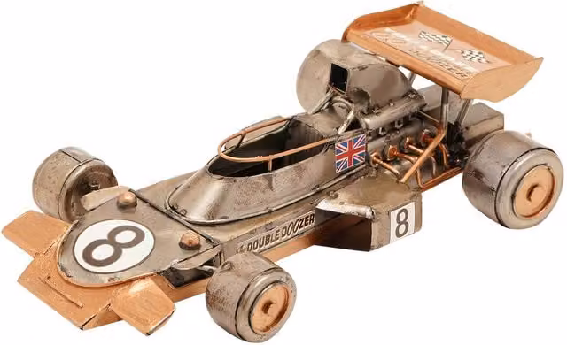 Harvey Makin Vintage Metal Racing Car Tabletop Ornament in Bronze