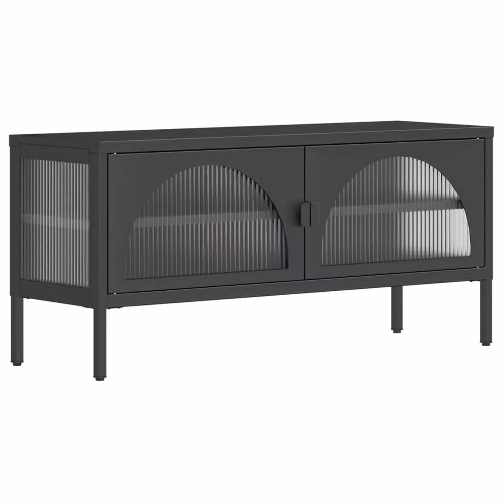 Berkfield Home Industrial TV Cabinet in Black with Glass and Steel, W/D/H: 105 x 35 x 50 cm – 2