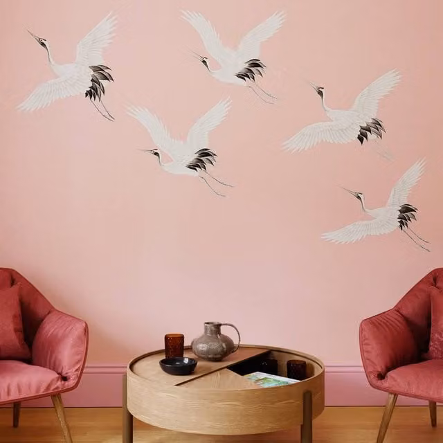 Superfresco Easy Cranes in Flight Blush Pink Floral Modern Wall Mural, W: 300 cm, H: 280 cm – 1