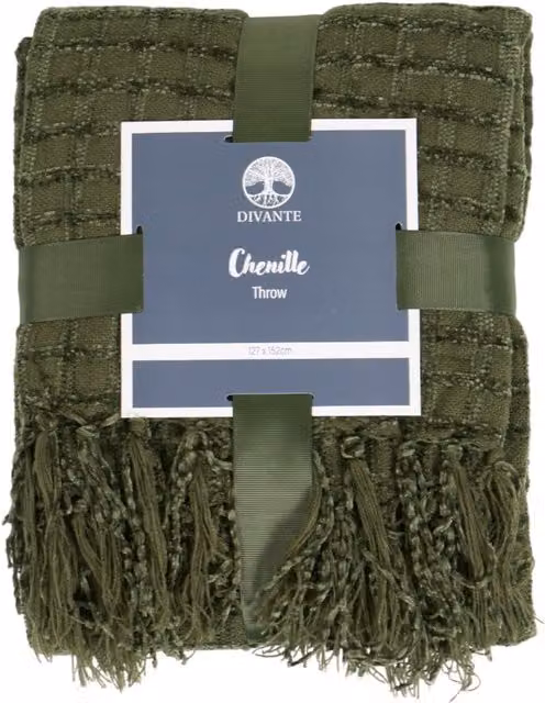 Divante Chenille Checked Throw in Green, 127 x 127 cm