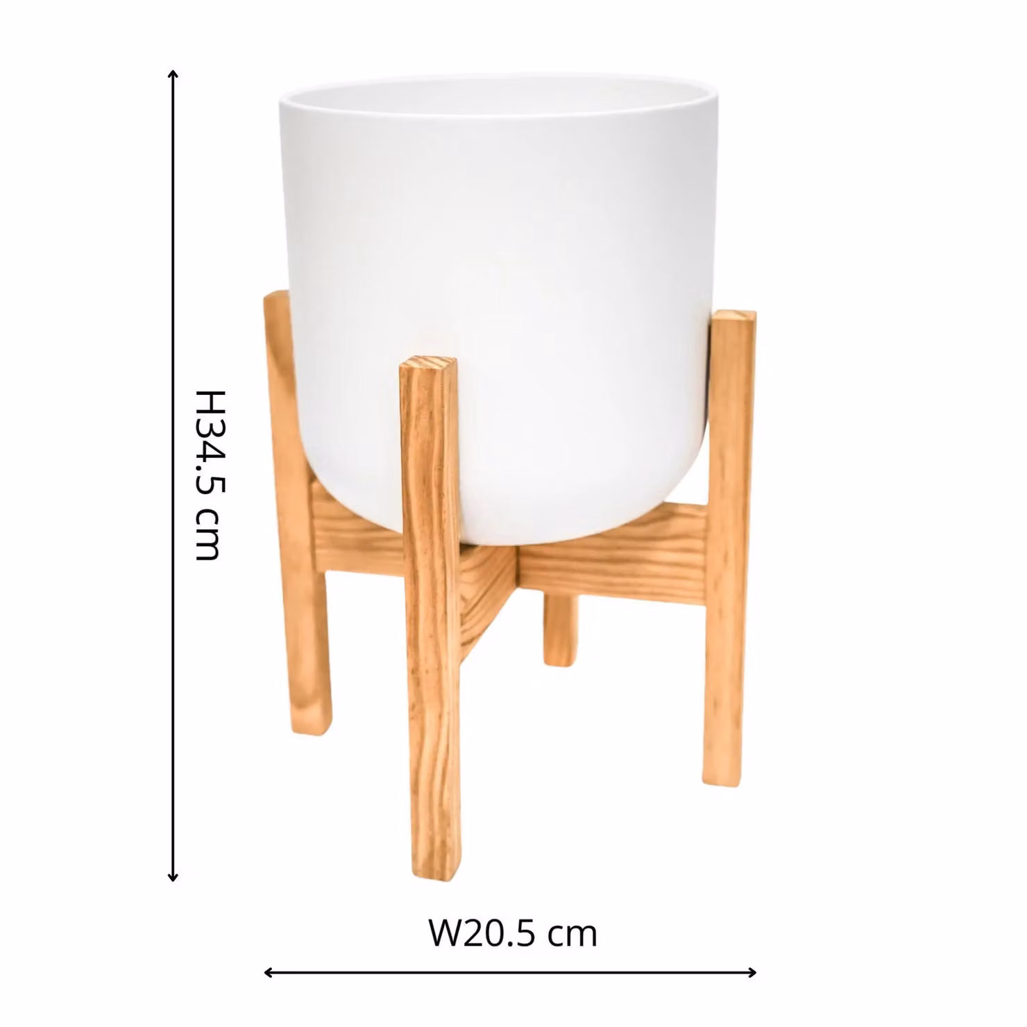 Ivyline Lisbon Ceramic Pot and Wood Stand, White, Diameter: 20.5 cm – 2
