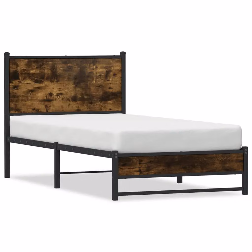 Berkfield Home Metal Bed Frame in Smoked Oak Brown, W: 80 cm, L: 200 cm – 2