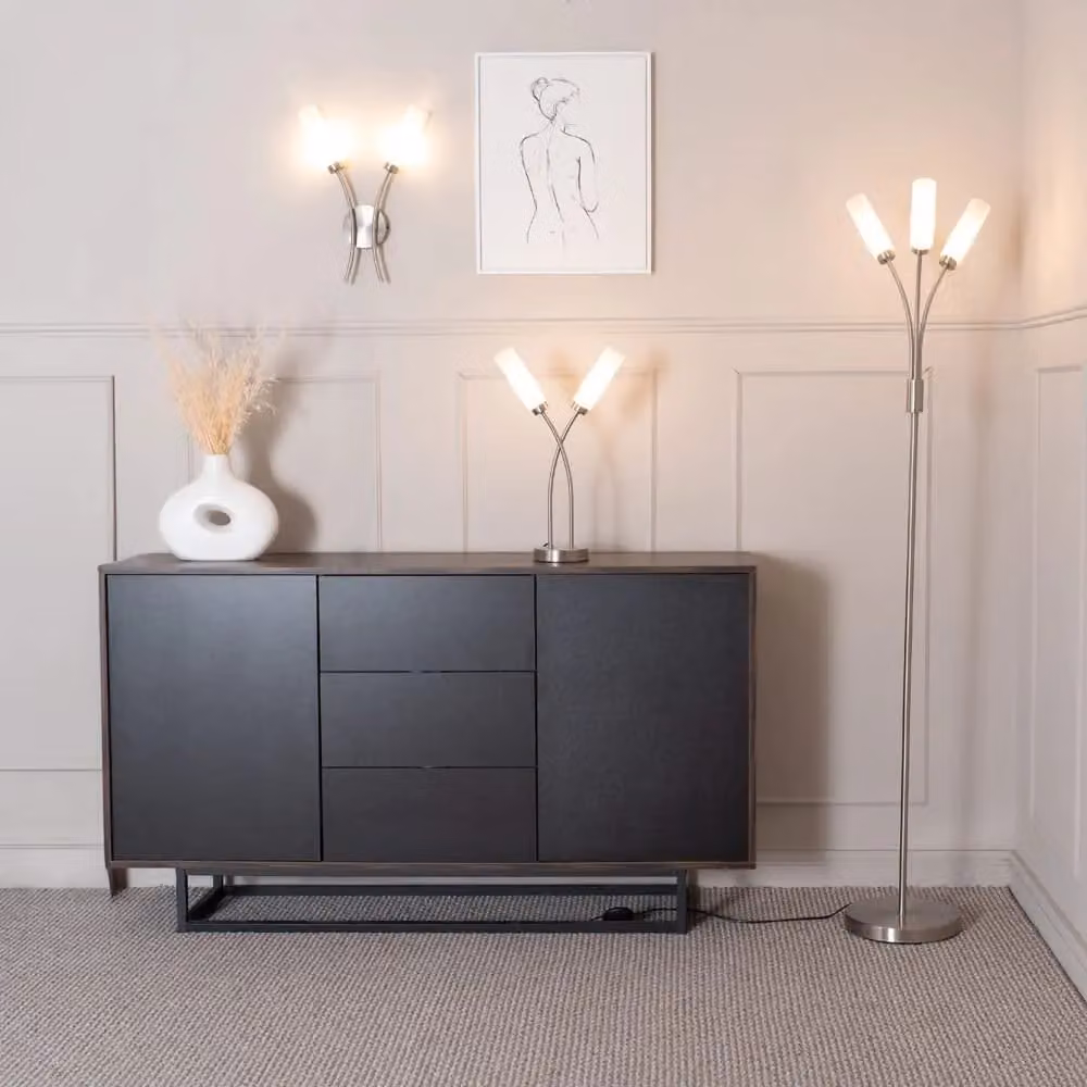 ValueLights Maya 2 Way Curved Upright Reed Glass Wall Light in Silver – 3