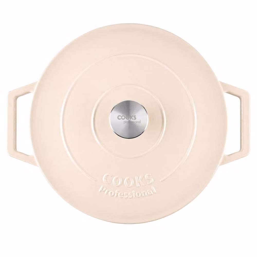 Cooks Professional 5 Piece Enamelled Cast Iron Casserole Dish and Frying Pan Set in White – 5