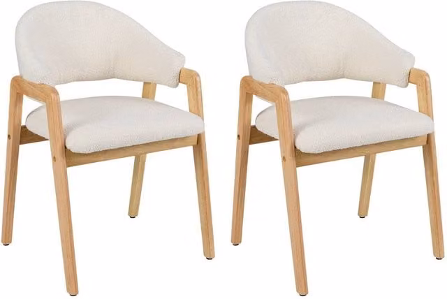 Costway Set of 2 Modern White Fabric Dining Chairs with Padded Seats and Rubberwood Legs