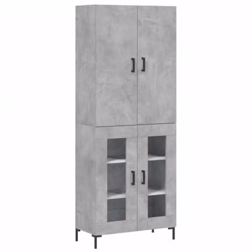 vidaXL Modern Grey Highboard with Glass Doors and Internal Shelves, W/D/H: 69.5 x 34 x 180 cm