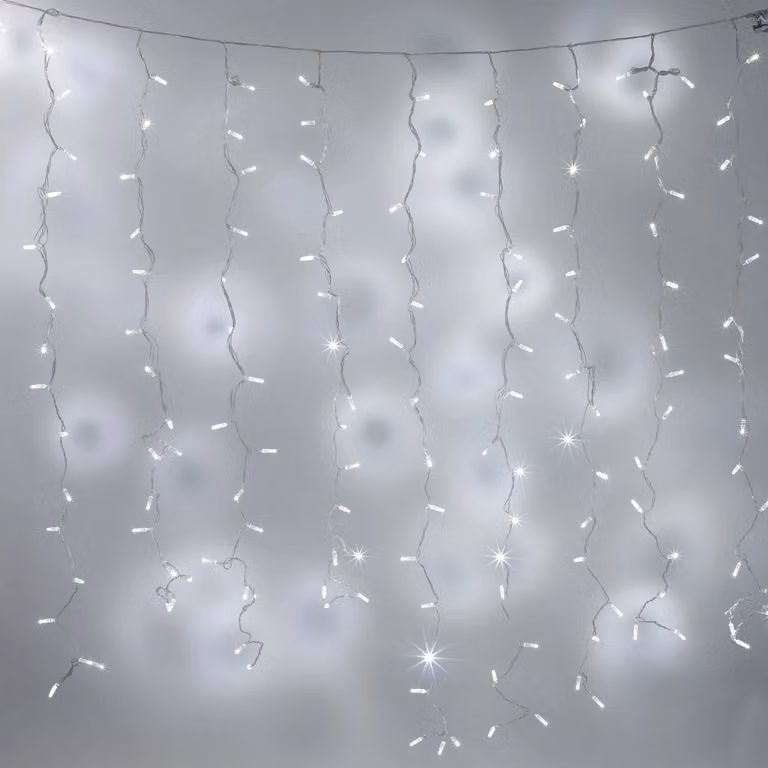 Lights4fun White Connectable Curtain Lights with Clear Cable, W: 8 m, H: 2 m