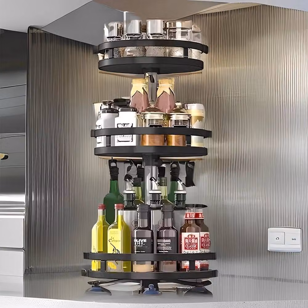 FLAVORA 3 Tier 360 Degree Rotating Metal Spice Rack in Black – 4