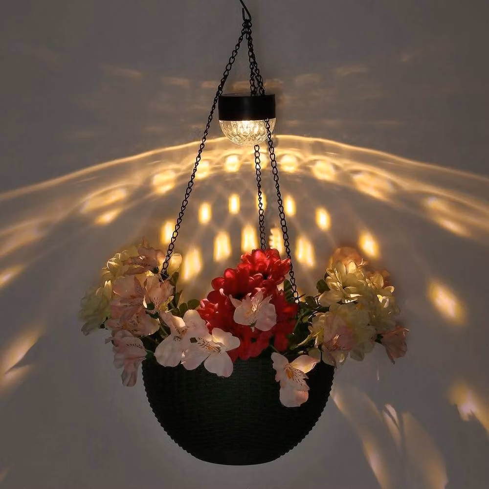 NESTLUNE Solar Rattan Effect Hanging Basket with Warm White LED in Black, W/D/H: 100 x 15 x 15 cm – 3
