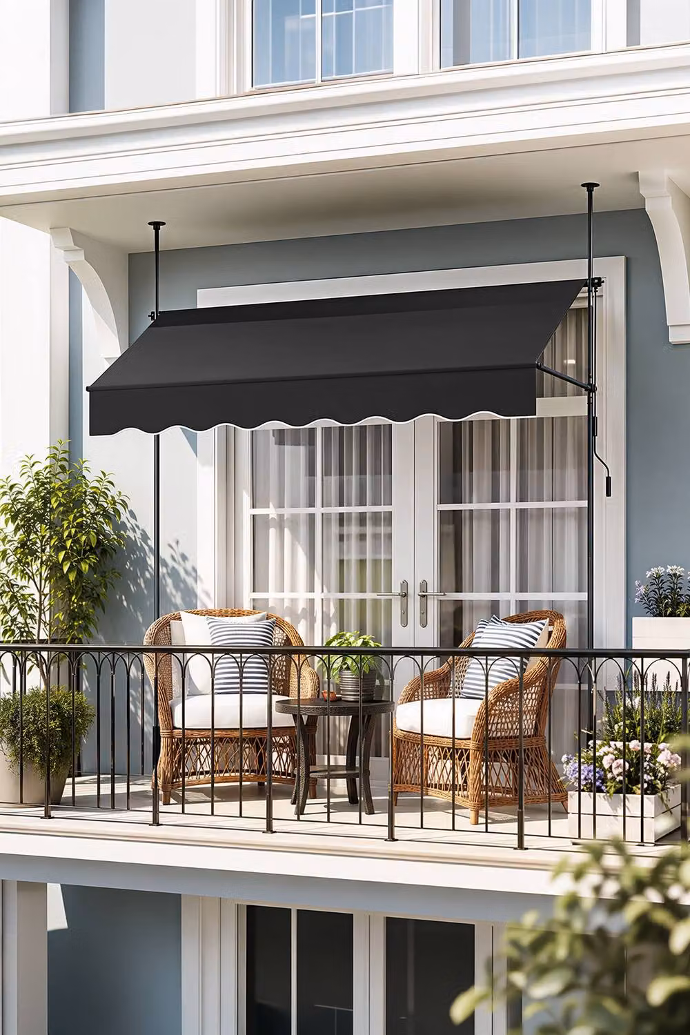 Living and Home Manual Retractable Outdoor Patio Awning with Hand Crank in Black – 3