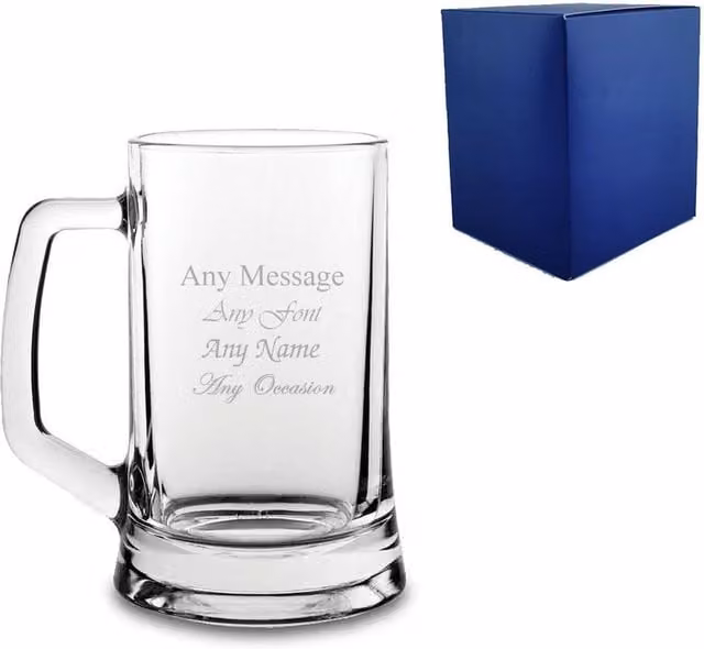 Uniqueful Personalised Engraved 14oz Beer Tankard Mug in Clear Glass – 1