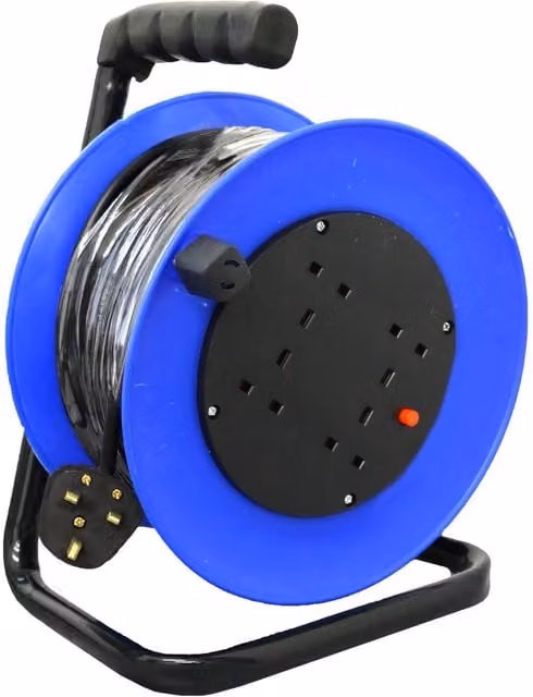 Oypla 4 Way Gang Socket Extension Cable Reel, 25m, 13A, 230V, Blue