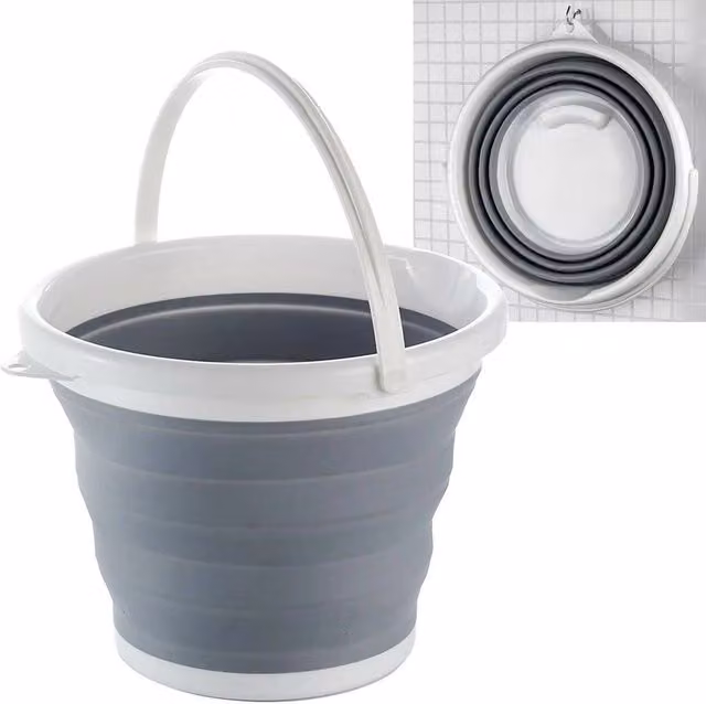 Havendro Grey Folding Plastic and Silicone Water Carrier Bucket for Kitchen, Camping and Garden
