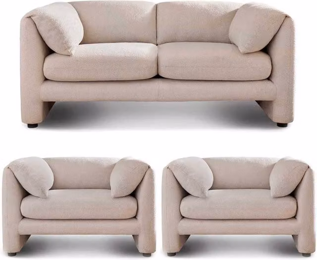 Furnishings For Less UK Chester 3 Piece Boucle Fabric Sofa Set in Beige