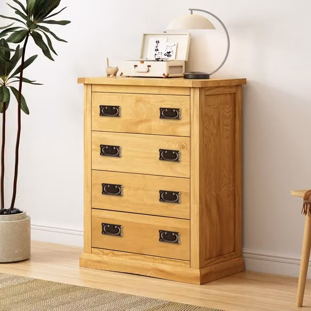 Cabinet Bits Lucca 4 Drawer Petite Chest of Drawers in Light Brown with Gold Handles