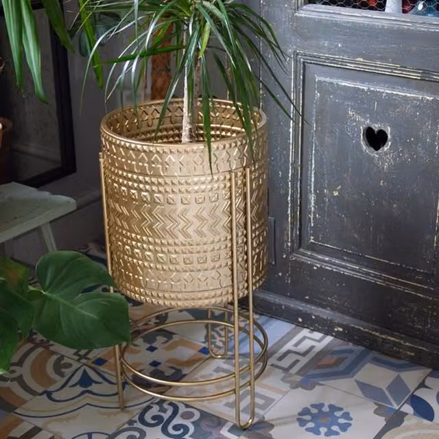 Madison & Mayfair Gold Metal Round Planter with Stand H 61.0 cm x W 61.0 cm x D 61.0 cm