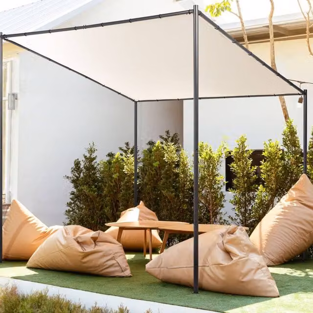 Wyld and Coco Pergola with Beige Polyester Canopy and Powder-Coated Steel Frame, W/D/H: 282 x 294 x 212 cm