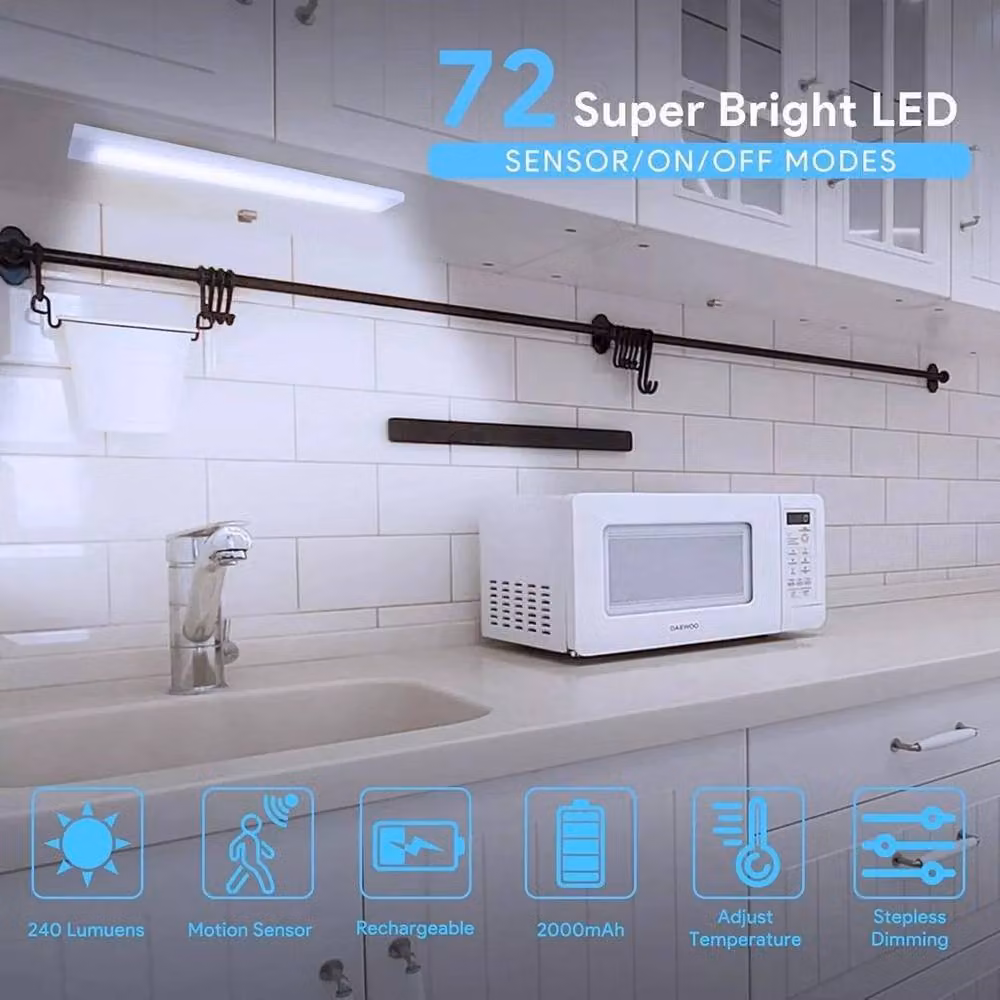 NESTLUNE 3-Piece White LED Motion Sensor Under Cabinet Lights, 30 cm – 6