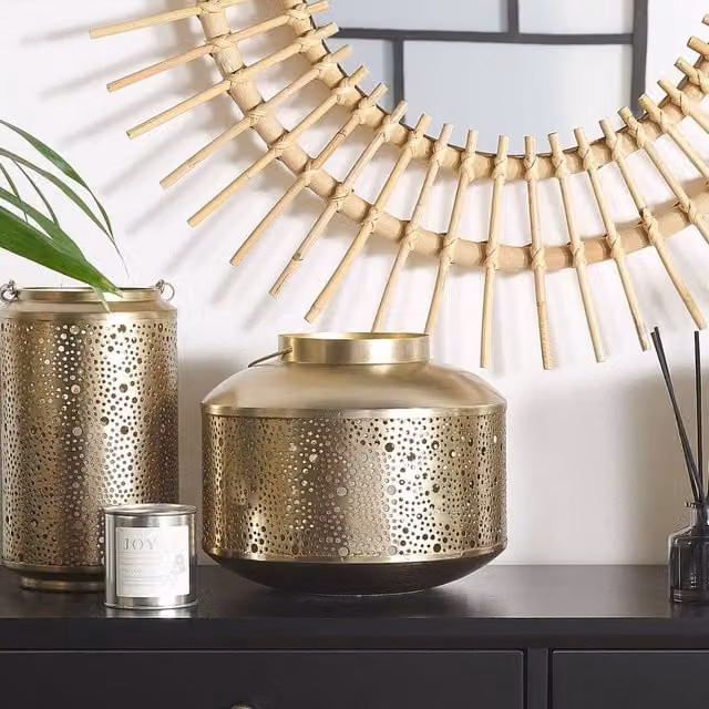 Wyld and Coco Gold Perforated Iron Pillar Candle Holder, Height: 22 cm – 1