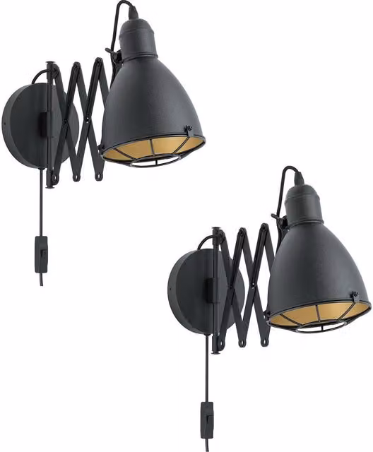 Loops 2 Pack Modern LED Wall Sconce in Black and Gold with Adjustable Round Metal Shade, E27 Bulb Replaceable