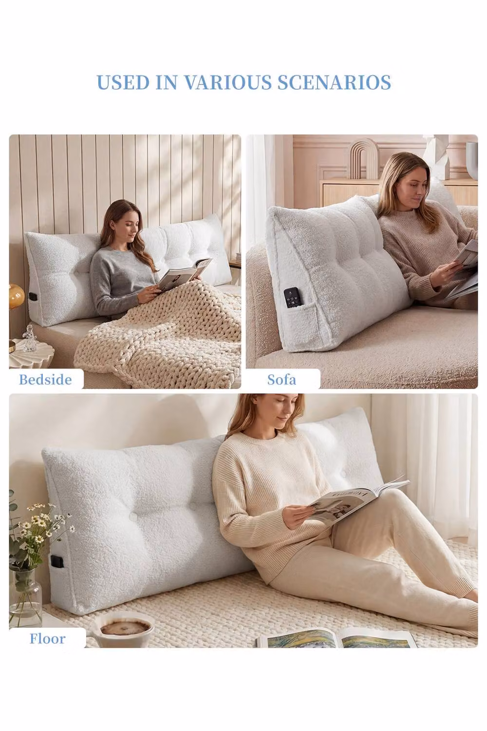 Living and Home White Triangle Wedge Headboard Pillow and Firm Backrest Support Cushion – 3