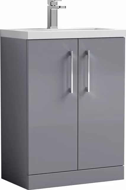 Balterley Modern Freestanding Bathroom Vanity Basin Unit in Matt Satin Grey, Width: 60 cm – 1