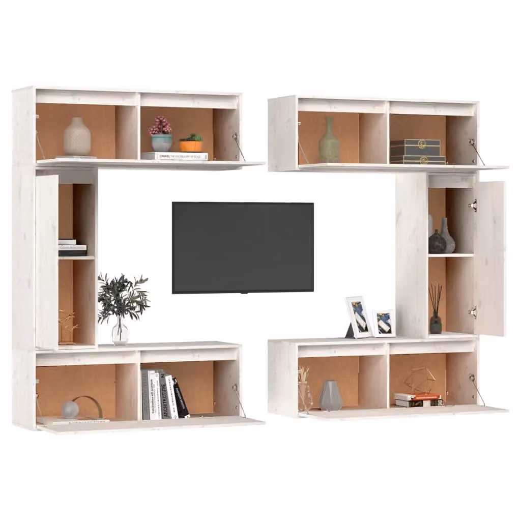 Berkfield Home 6-Piece White Solid Pine Wall Mounted Living Room Cabinet Set – 2