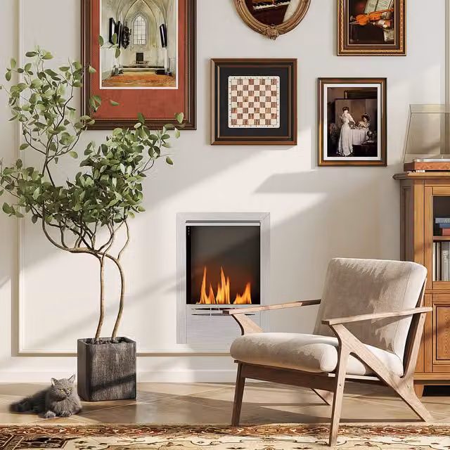 HOMCOM Silver Stainless Steel Rectangular Ethanol Fireplace Insert with Up to 3.3 Hours Burn Time
