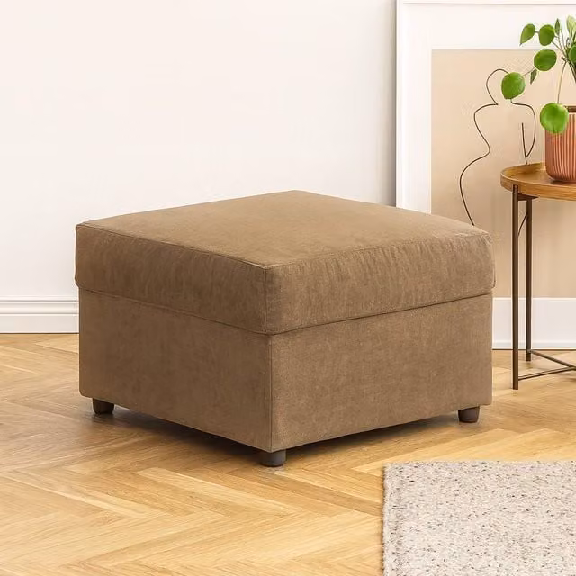 Furnishings For Less UK Beige Chenille Fabric Cube Footstool W/D/H: 55 x 55 x 42 cm – 1