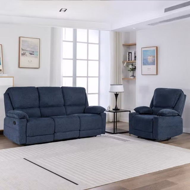 More4Homes Sydney 1 and 3 Seater Fabric Latch Recliner Sofa Set in Blue