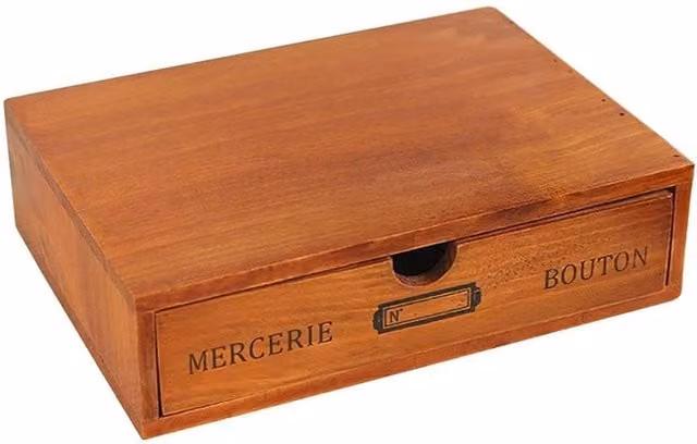NESTLUNE Single Tier Solid Wood Desktop Storage Box with Drawer in Brown, W: 24.5 cm, D: 6.5 cm, H: 1.0 cm – 1