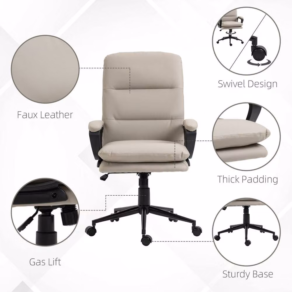 FORGEVIO Beige Synthetic Leather Executive Office Chair with Armrests and Swivel Castors – 2