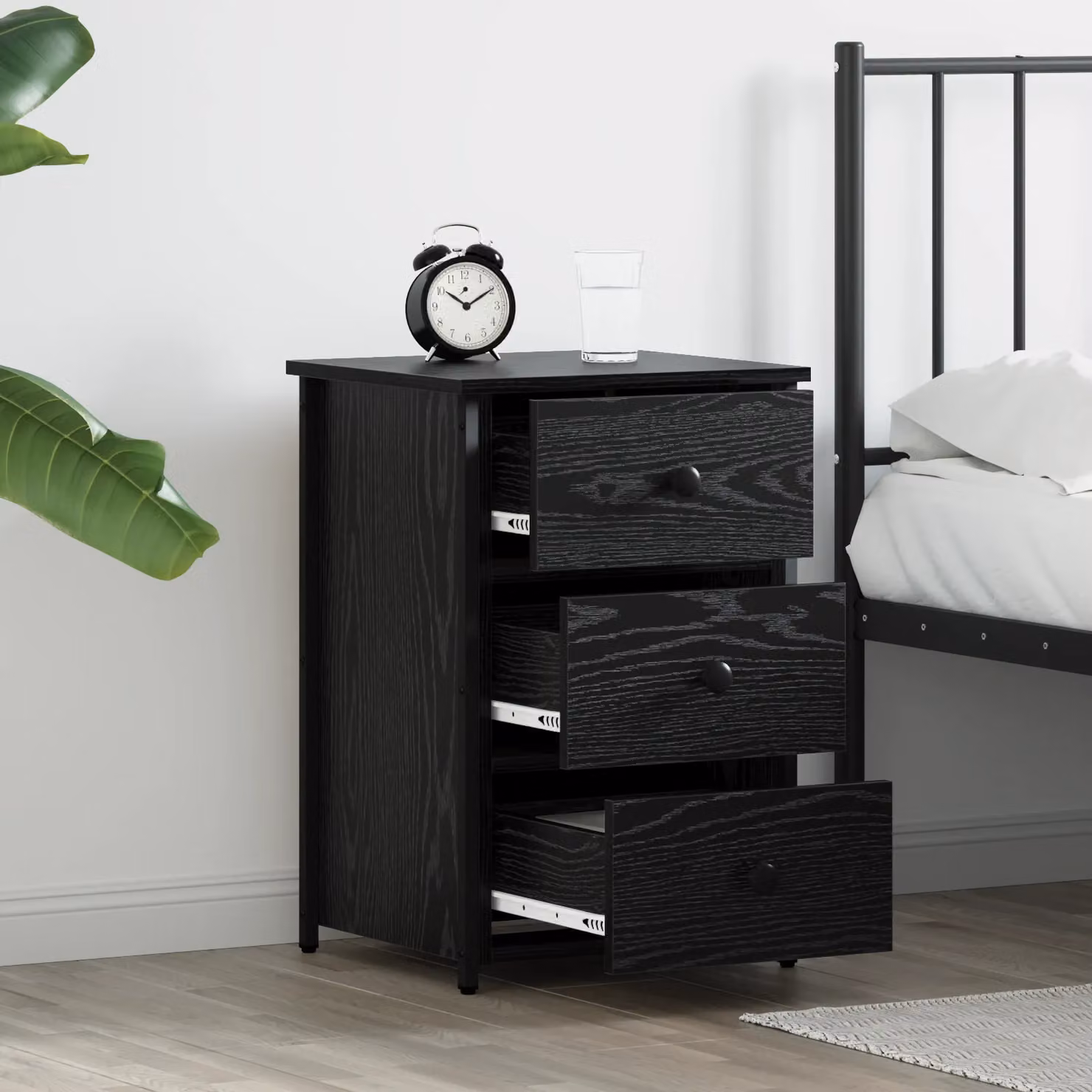 Berkfield Home Black Oak Nightstand Set in Black Oak Engineered Wood with Medium Drawers – 4
