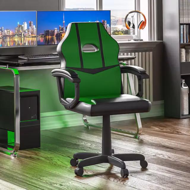 Vida Designs Modern Green and Yellow Synthetic Leather Swivel Gaming Chair for Children